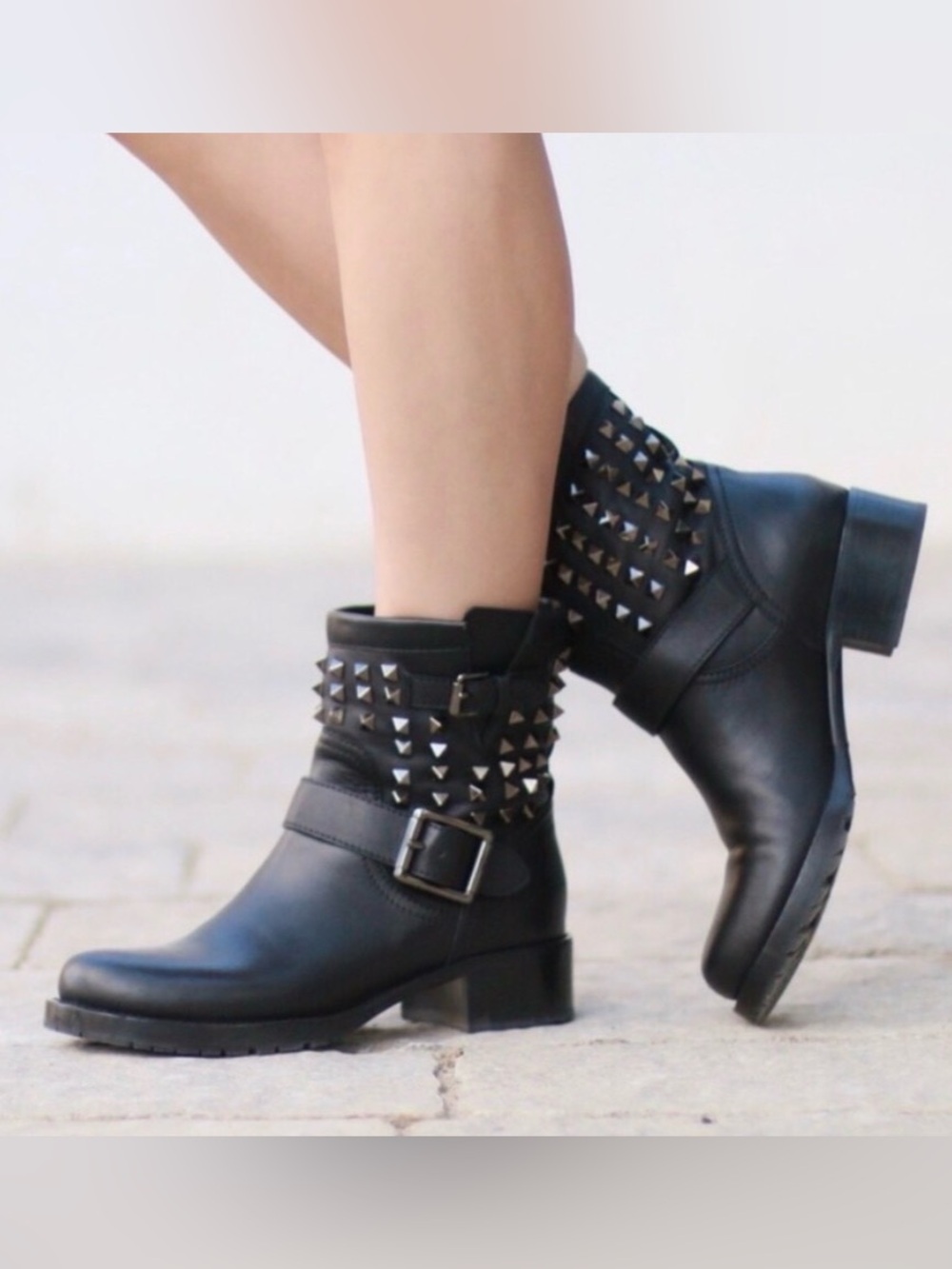 Valentino Rockstud Noir Leather Biker Motorcycle Boots size IT 39.5 US 9